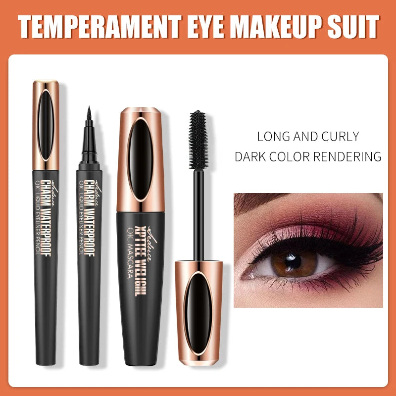 Lápis delineador líquido 4d, conjunto de rímel à prova d'água, cosméticos, delineador grosso, ondulação, lápis de sobrancelha, maquiagem para os olhos