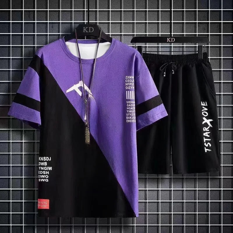 Conjunto masculino verão moda casual secagem rápida manga curta 3d impresso moda t camisa de poliéster + shorts conjunto de basquete