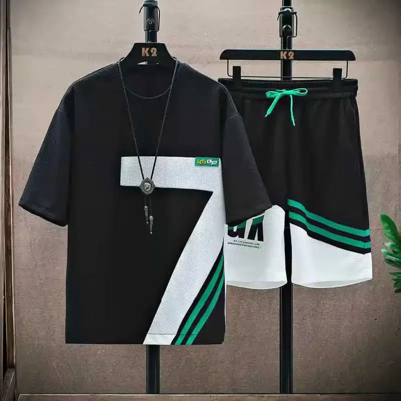 Verão t camisas para roupas masculinas casual gradiente conjunto tshirt verão correndo de duas peças oversize ginásio esporte calças curtas