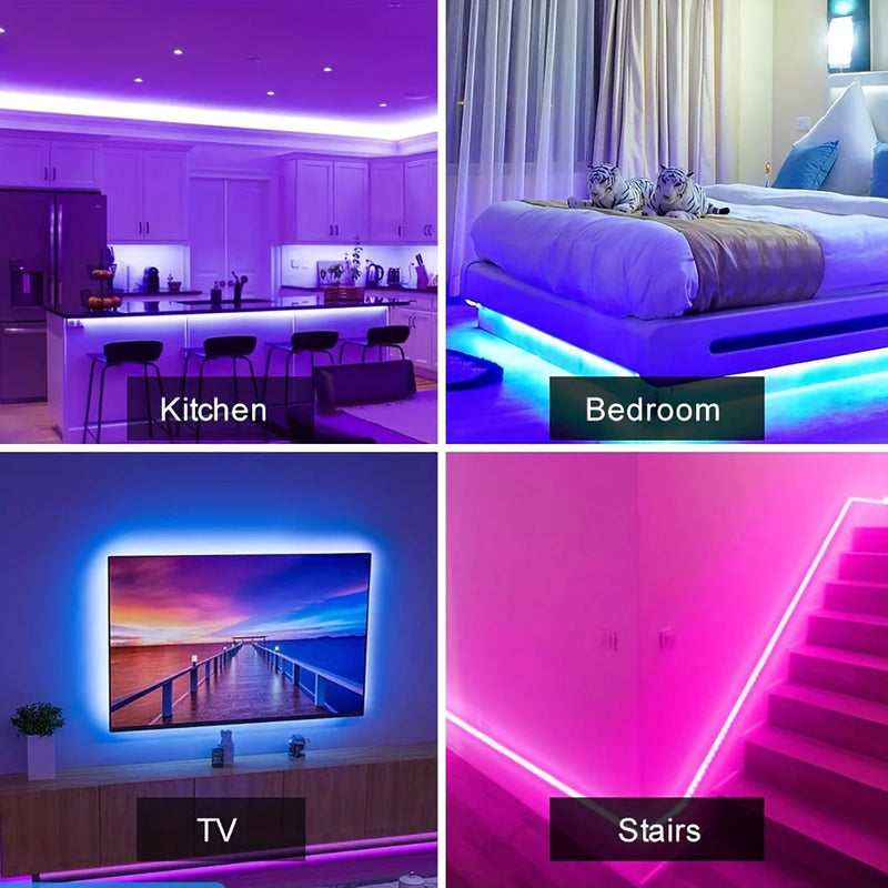 RGB LED Strip Lights com controle remoto, lâmpada de fita flexível, música Sync, USB, 5V, sala, festa, TV, mesa, decoração do quarto