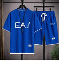 Verão masculino de duas peças tecido de linho casual camiseta e agasalho masculino moda de manga curta