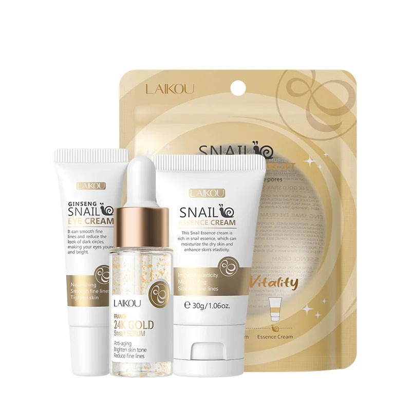 3 pçs/set LAIKOU Vitamina C 24K Golden Sakura Conjuntos de Cuidados com a Pele Creme Facial Soro Creme para os Olhos Hidratante Anti Rugas Kit de Cuidados Faciais