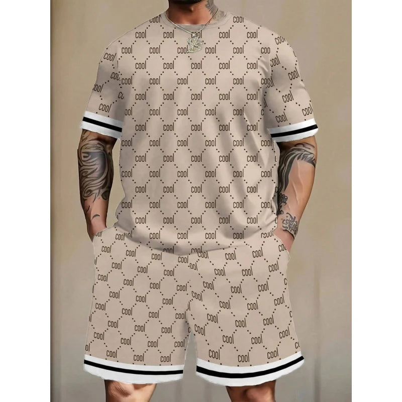 Conjunto de shorts de camiseta com estampa criativa, confortável e elástico, adequado para férias e uso diário conjunto de duas peças