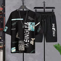 Conjunto masculino verão moda casual secagem rápida manga curta 3d impresso moda t camisa de poliéster + shorts conjunto de basquete