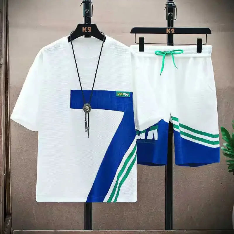 Verão t camisas para roupas masculinas casual gradiente conjunto tshirt verão correndo de duas peças oversize ginásio esporte calças curtas