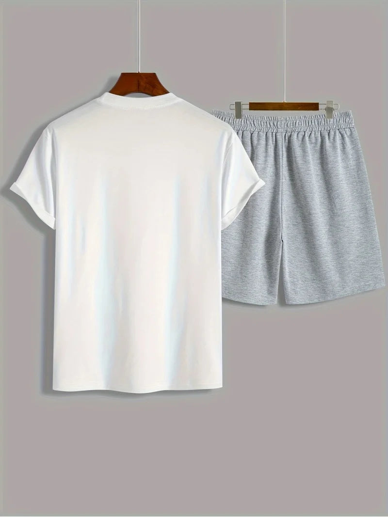 Trendy moda terno masculino 26 número padrão estampado em gola redonda short manga curta moda casual confortável e respirável