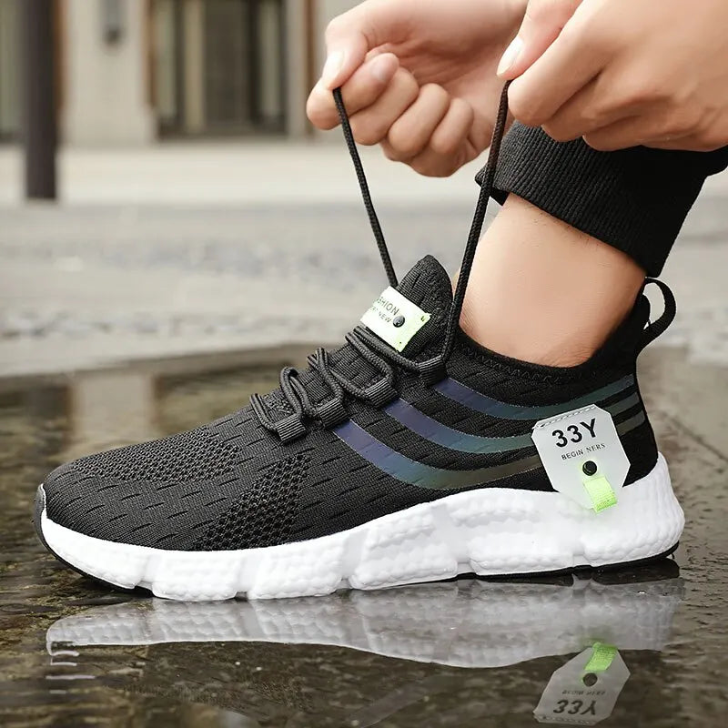 Homens Casual Sport Shoes Respirável leve Sneakers Outdoor Mesh Preto Running Shoes Athletic Jogging Tenis Walking Shoes