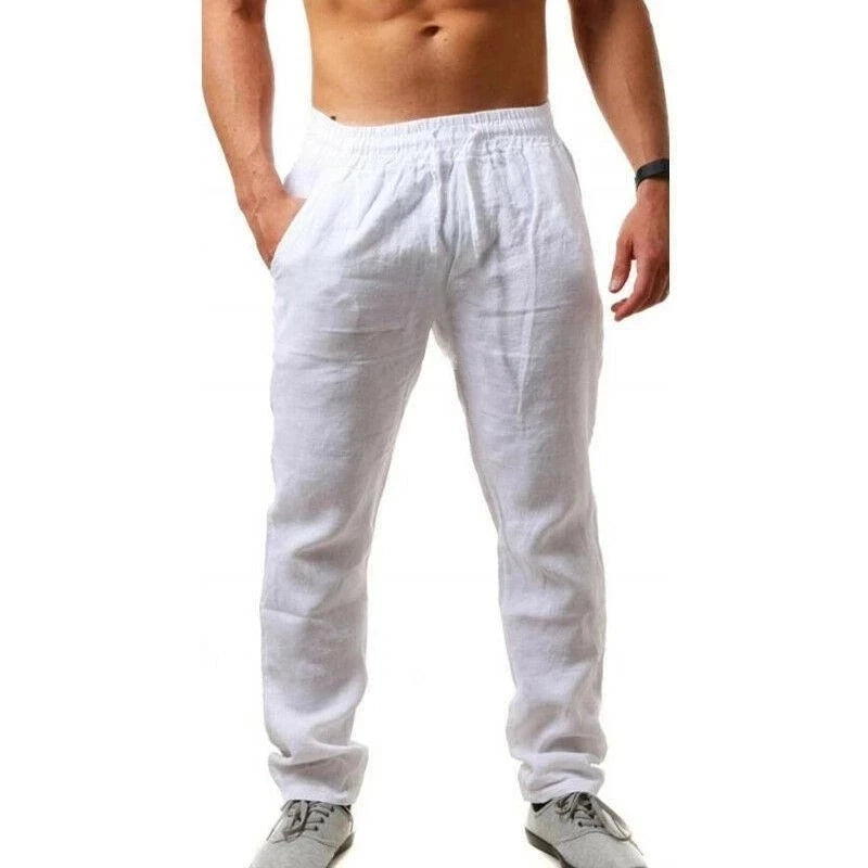 Calças de linho de algodão masculino outono novo respirável cor sólida calças de linho fitness streetwear S-3XL
