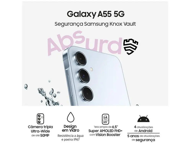 Smartphone Samsung Galaxy A55 128GB Azul Escuro 5G 8GB RAM 6,6" Câm. Tripla + Selfie 32MP Dual Chip
