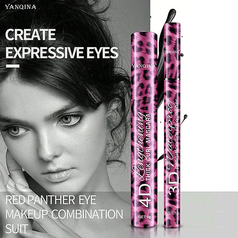 YANQINA-Lápis Delineador Líquido, 4D Waterproof Mascara Set, Eye Liner, Curling Grosso, Lápis de sobrancelha, Maquiagem Olhos, Cosméticos