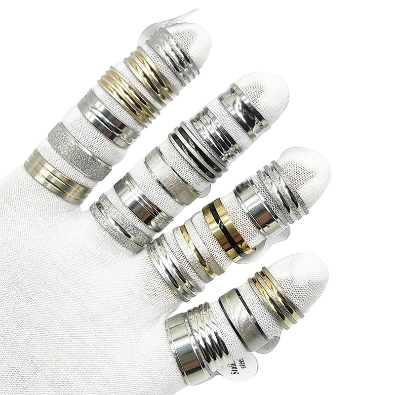 20pcs/Lot Factory Wholesale Hot Mix Style Simple Stainless Steel Finger Rings Men Women New Gifts Jewelry Bar Wide Joint Ring