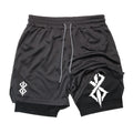 Calções Atléticos Masculinos de Verão, Secagem Rápida, Respirável, Ginásio, Treino, Corrida, Performance, Impressão com Bolso para Celular, 2 em 1