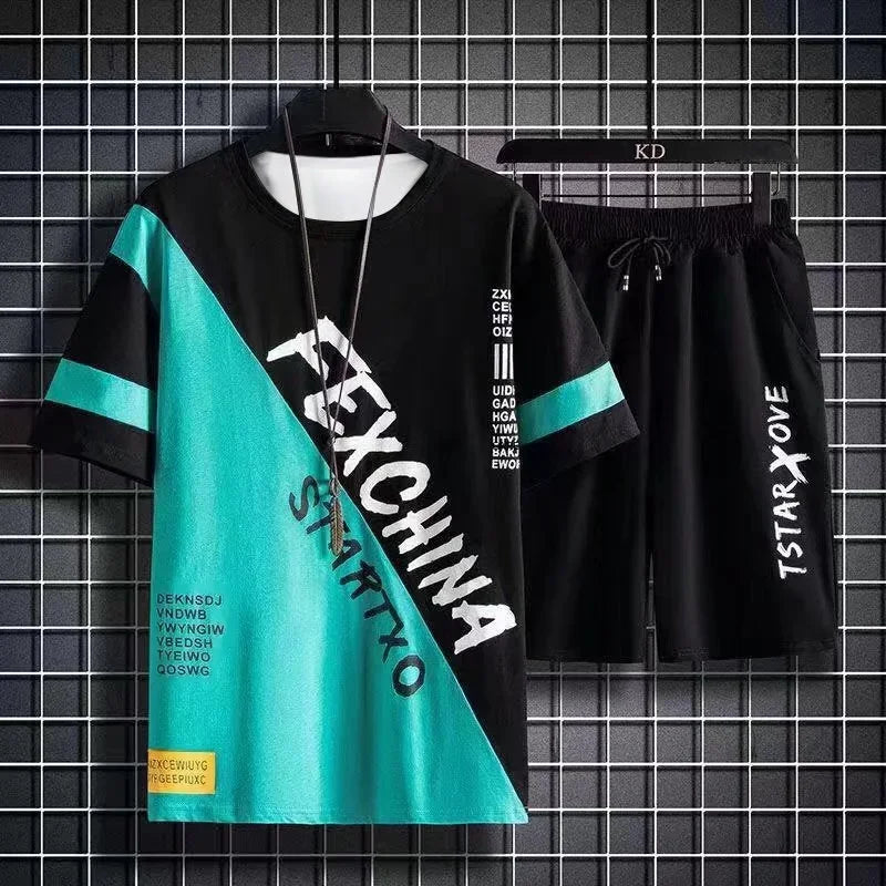 Conjunto masculino verão moda casual secagem rápida manga curta 3d impresso moda t camisa de poliéster + shorts conjunto de basquete