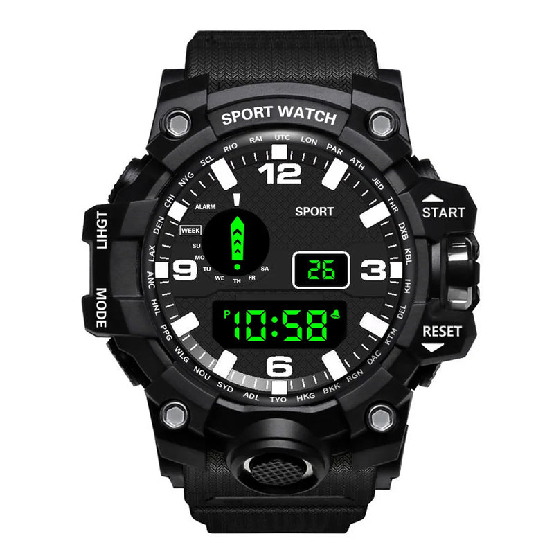 Moda masculina relógio de pulso eletrônico esportivo grande mostrador multifuncional à prova dwaterproof água alarme luminoso crianças relógio militar masculino
