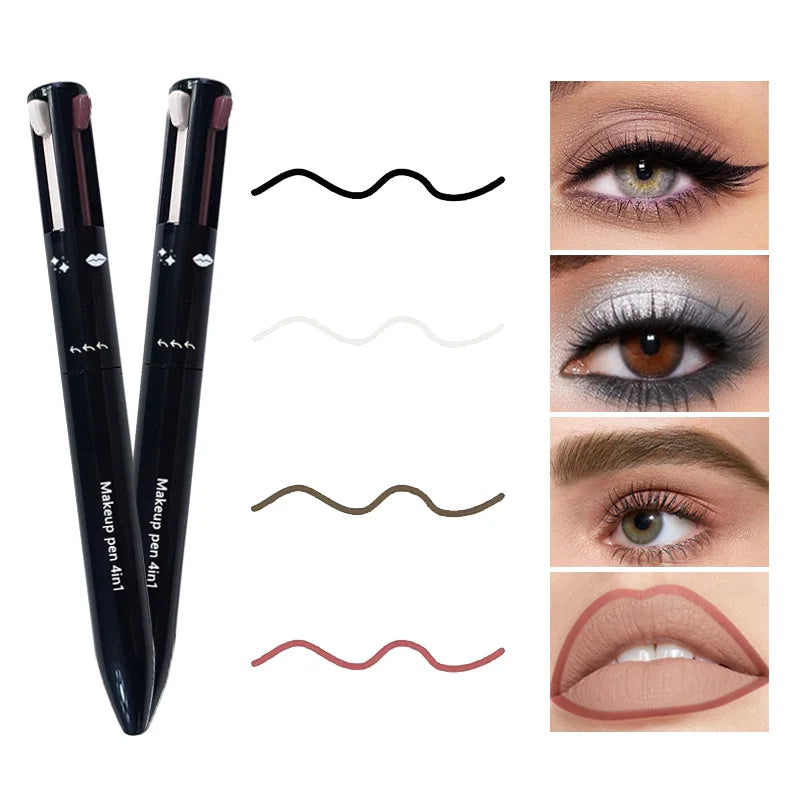 Delineador labial multifuncional 4 em 1, delineador e lápis de sobrancelha conjunto de 4 cores