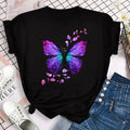 Camiseta colorida de pétala de borboleta feminina, manga curta, gola redonda, camisetas gráficas fofas, tops femininos, roupas da moda