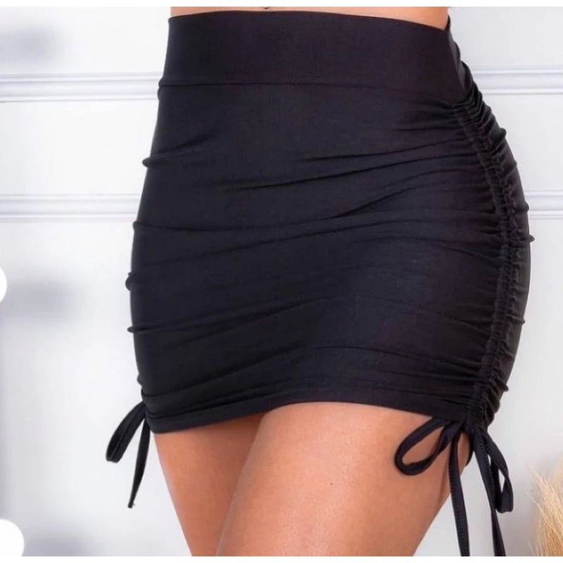 Saia Curta Feminina Franzida Na Lateral Ajustável Suplex moda gringa