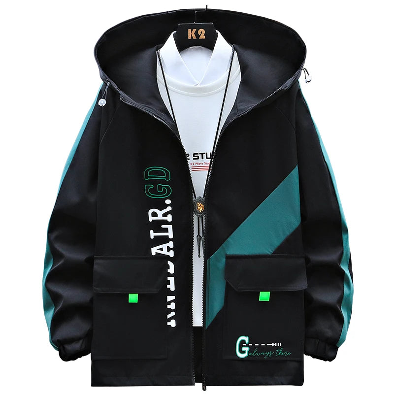 Jaqueta de zíper justa com capuz masculina, corta-vento, moda casual, primavera e outono, novo estilo, 2024