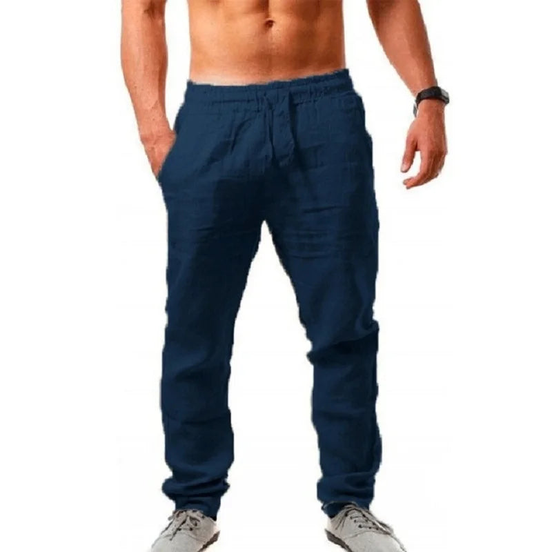 Calças de linho de algodão masculino outono novo respirável cor sólida calças de linho fitness streetwear S-3XL