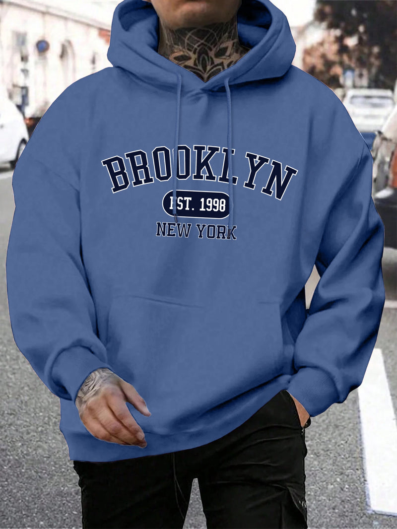 Hoodie masculino de gola redonda estampado em Nova York, agasalho extragrande, capuz Harajuku, Brooklyn Est, moda outono, confortável, 1998