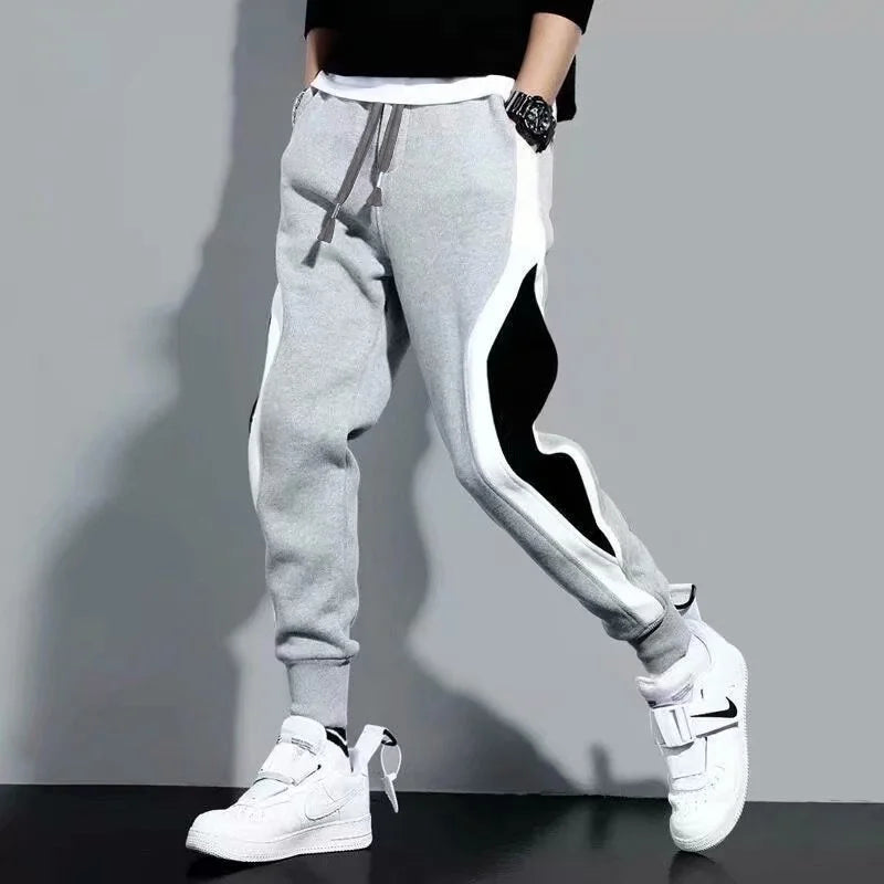 Calças esportivas masculinas primavera outono masculino solto encaixe leggings retalhos correndo treinamento calças casuais moda outfit