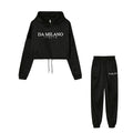 Top colheita moletom 2 pçs conjunto feminino diário casual esportes jogging terno moda urbana hoodies streetwear primavera ao ar livre roupas sexy