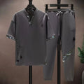 Conjunto de duas peças de seda gelo estilo retrô chinês masculino, conjunto solto, calça comprida de manga curta, moda esportiva casual, verão, novidade, 2025