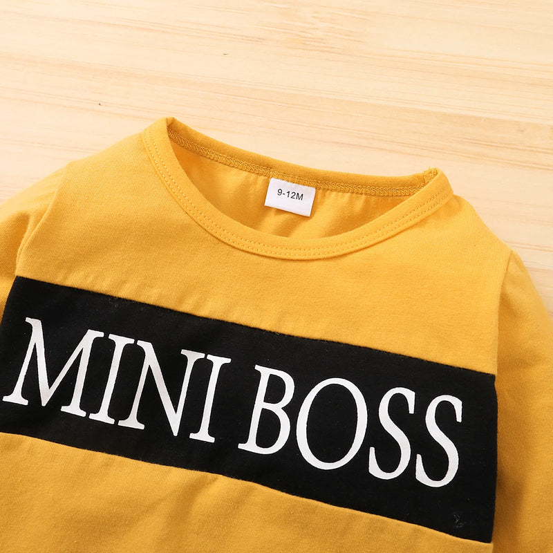 Roupas de bebê menino criança menino roupa terno carta impressão manga longa topo + calças 2 peças moda infantil primavera roupas esportivas