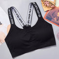 Roupa interior traseira com a letra traseira para mulheres, sutiã sem underwire integrado com o coxim da caixa, correia do coração, aptidão, ioga