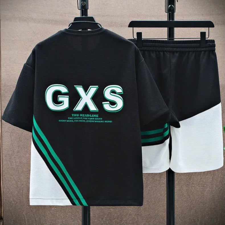 Verão t camisas para roupas masculinas casual gradiente conjunto tshirt verão correndo de duas peças oversize ginásio esporte calças curtas