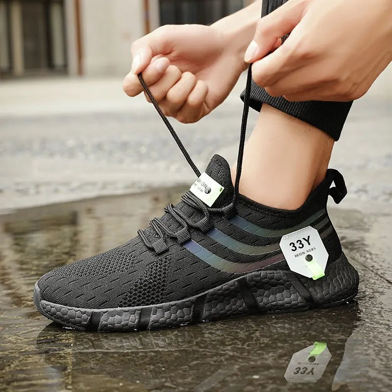 Homens Casual Sport Shoes Respirável leve Sneakers Outdoor Mesh Preto Running Shoes Athletic Jogging Tenis Walking Shoes