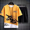Conjunto masculino verão moda casual secagem rápida manga curta 3d impresso moda t camisa de poliéster + shorts conjunto de basquete