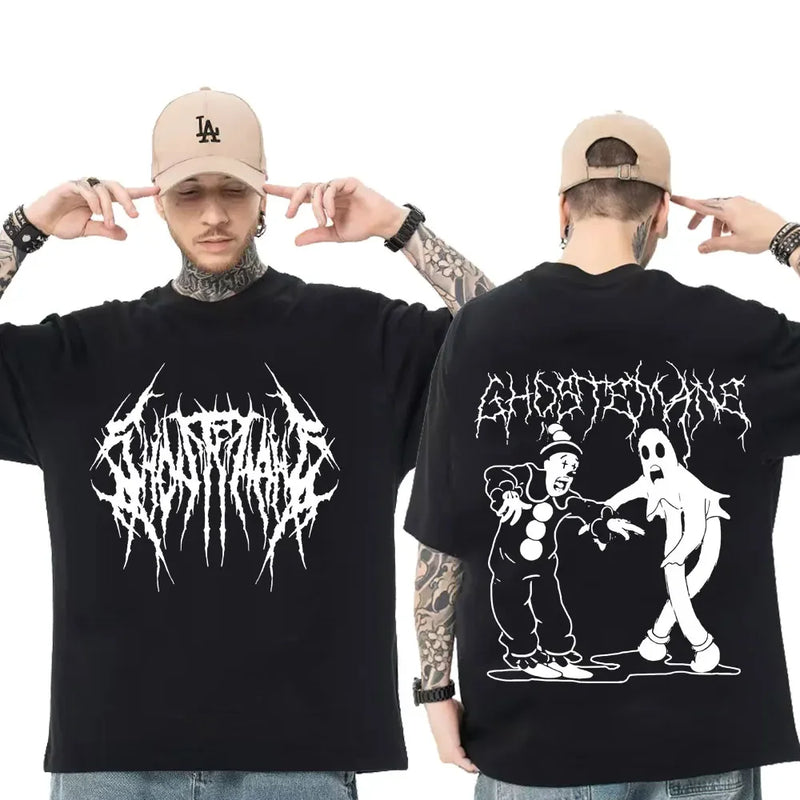 Ghostemane dupla face impressão camiseta das mulheres dos homens 100% algodão moda hip hop metal gótico rock t camisa oversized solto streetwear