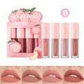 Mini veludo fosco lip gloss set, não-desbotamento, antiaderente copo, de longa duração, frutas perfumadas, suave e leve, 4 peças
