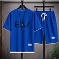 Verão masculino de duas peças tecido de linho casual camiseta e agasalho masculino moda de manga curta