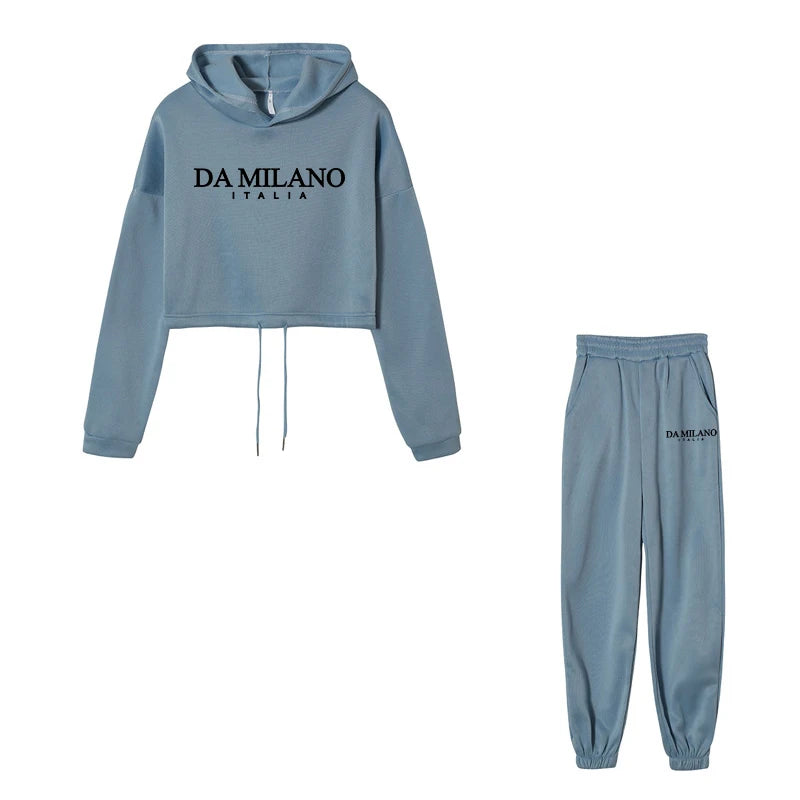 Top colheita moletom 2 pçs conjunto feminino diário casual esportes jogging terno moda urbana hoodies streetwear primavera ao ar livre roupas sexy