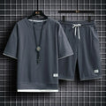 Novo terno de verão waffle masculino 2025 casual camiseta + shorts terno agasalho masculino cor sólida terno solto