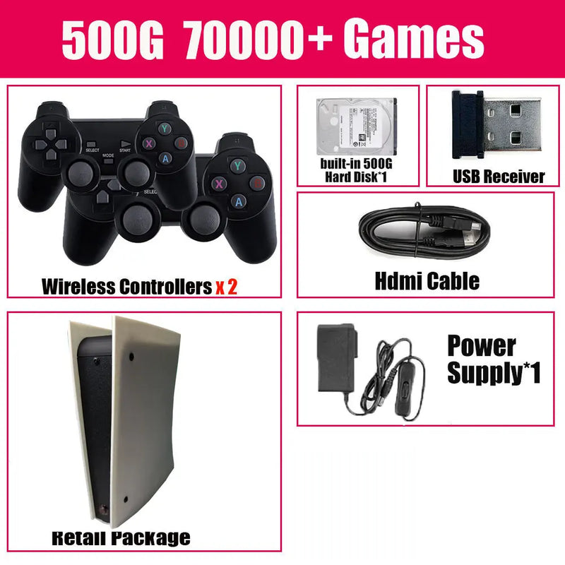 X5 60 + emuladores 500gb console de jogo retrô batocera 1037u 70000 + jogos para wii ps2 psp gamecube n64 alça sem fio 4k hd tvbox