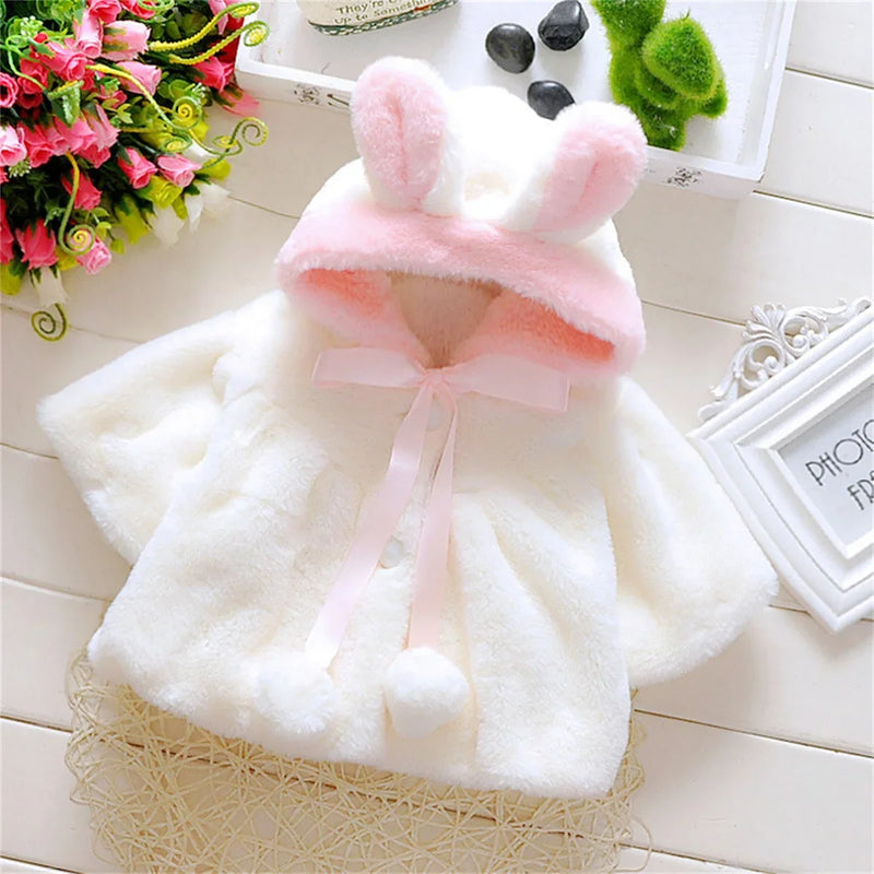 Roupas infantis nova capa meninas outono e inverno lã camisola xale orelha do bebê jaqueta de lã capa