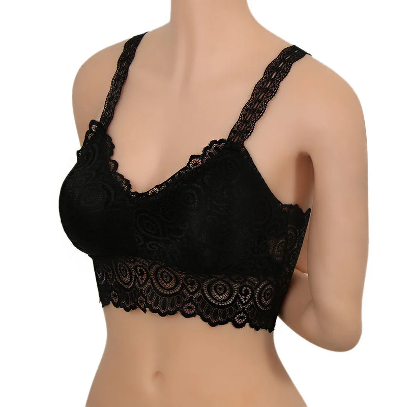 Novas mulheres preto branco sexy regata renda floral crochê acolchoado sutiã de algodão regata sexy com decote em v renda crochê colete casual