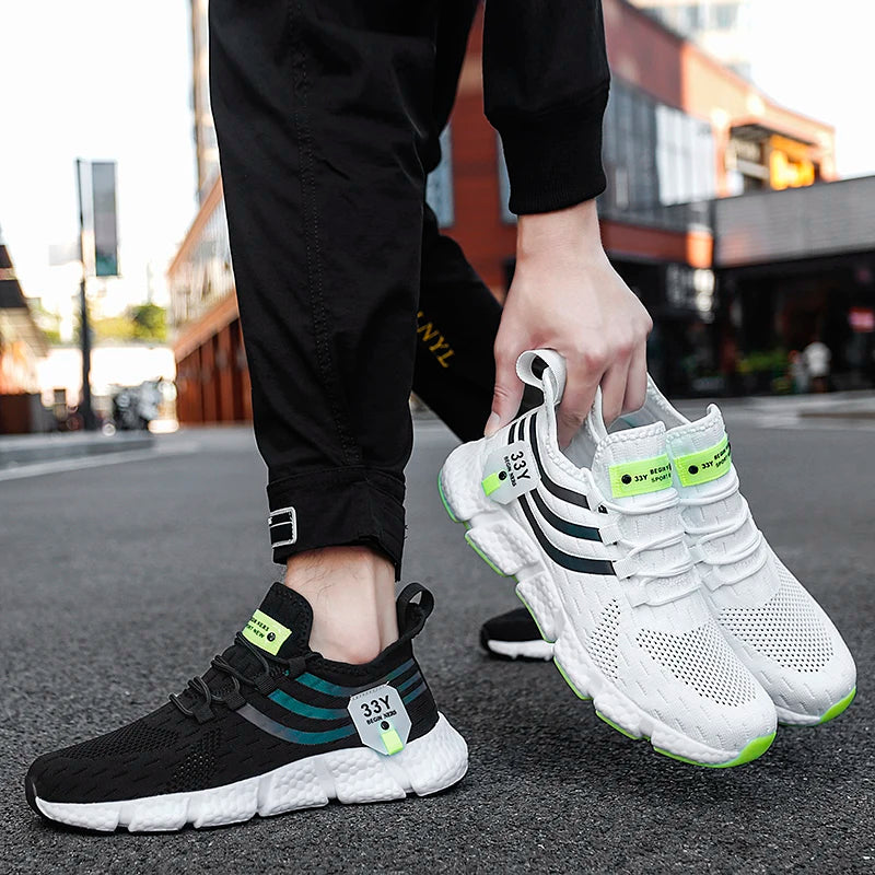 Homens Casual Sport Shoes Respirável leve Sneakers Outdoor Mesh Preto Running Shoes Athletic Jogging Tenis Walking Shoes