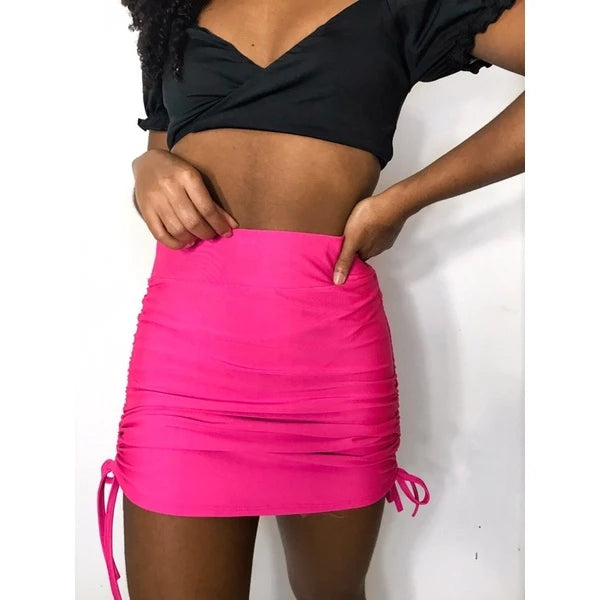 Saia Curta Feminina Franzida Na Lateral Ajustável Suplex moda gringa