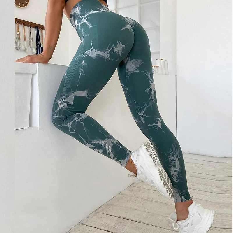 Mulheres sexy ginásio yoga leggings cintura alta push up leggins tie-dye sem costura fitness treino leggins esportes calças de corrida