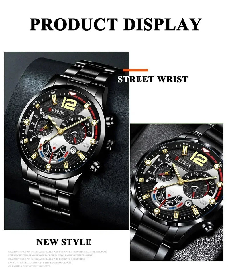 Moda masculina relógios de aço inoxidável luxo quartzo relógio de pulso calendário luminoso relógio masculino negócios casual reloj hombre