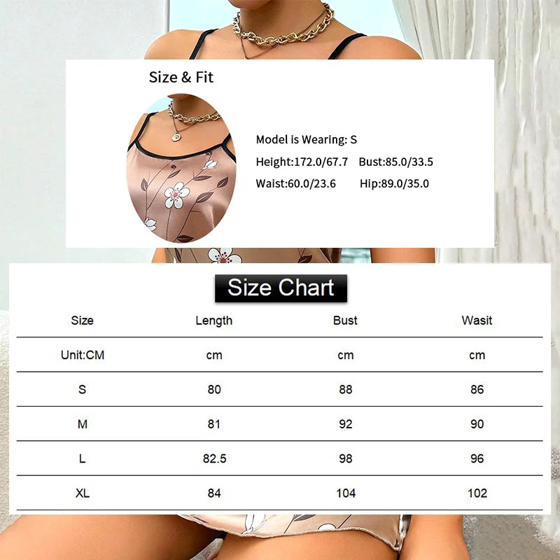 Camisola estampada floral cetim feminino, confortável spaghetti cinta sleepwear, camisola deslizamento luxuoso