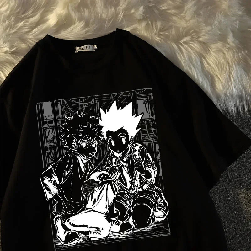 Y2k camisetas femininas kawaii topos caçador x caçador tshirt killua zoldyck anime camiseta manga curta camiseta roupas femininas