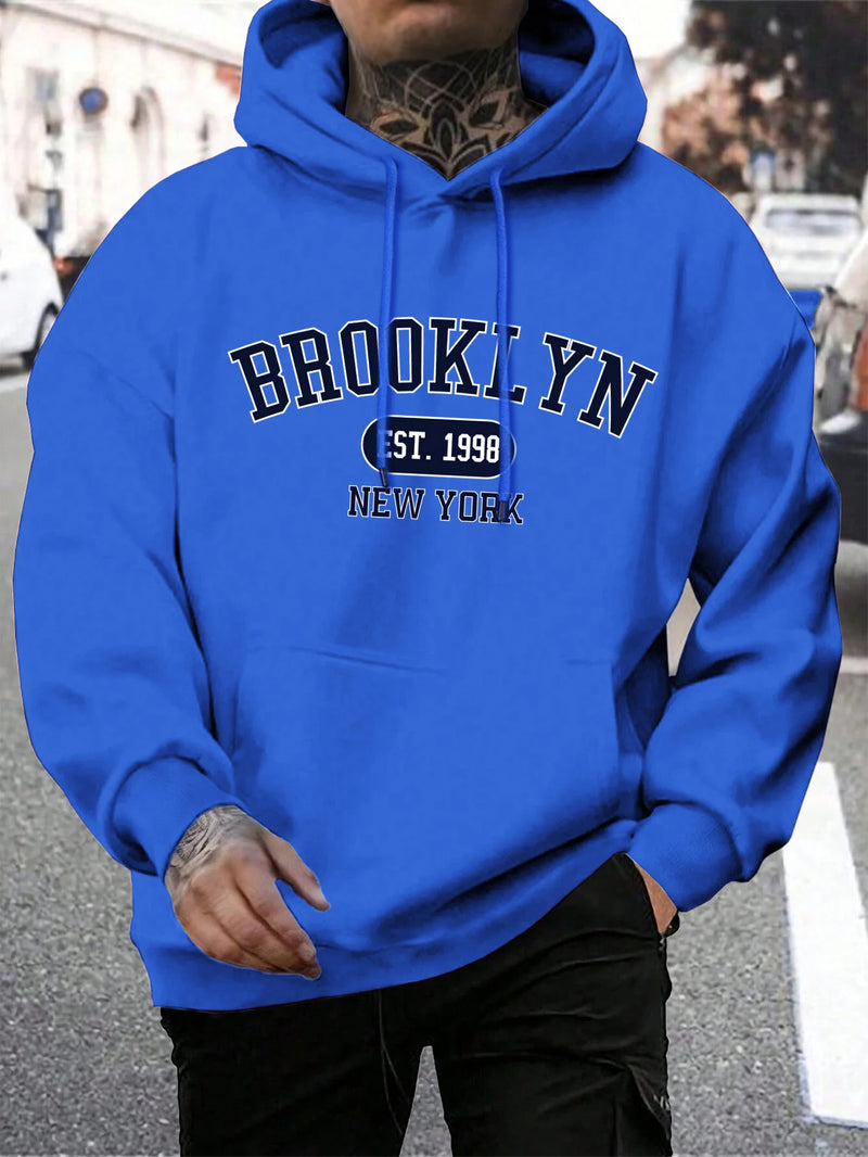 Hoodie masculino de gola redonda estampado em Nova York, agasalho extragrande, capuz Harajuku, Brooklyn Est, moda outono, confortável, 1998