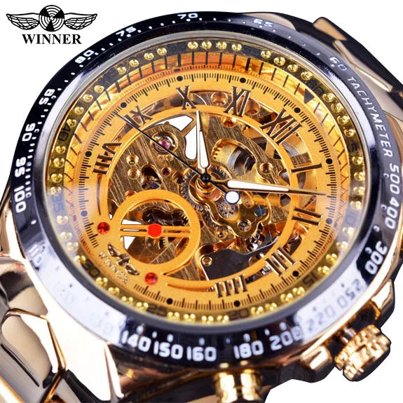 Vencedor mecânico esporte design moldura relógio de moda dos homens relógios topo marca luxo montre homme relógio masculino esqueleto automático